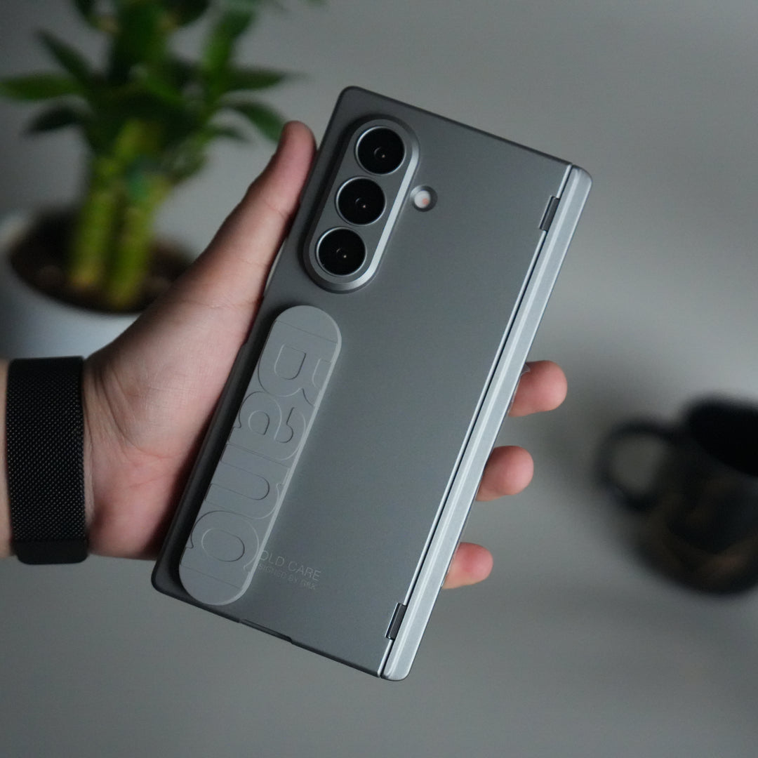 Galaxy Z Fold 7 Silicone Band Holder Case with Front Glass | Matte Hard Cover with Kickstand Grip