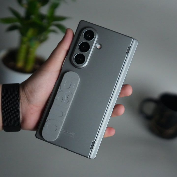 Galaxy Z Fold 7 Silicone Band Holder Case with Front Glass | Matte Hard Cover with Kickstand Grip