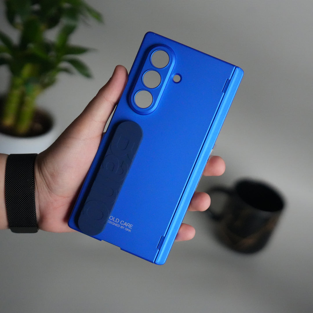 Galaxy Z Fold 7 Silicone Band Holder Case with Front Glass | Matte Hard Cover with Kickstand Grip