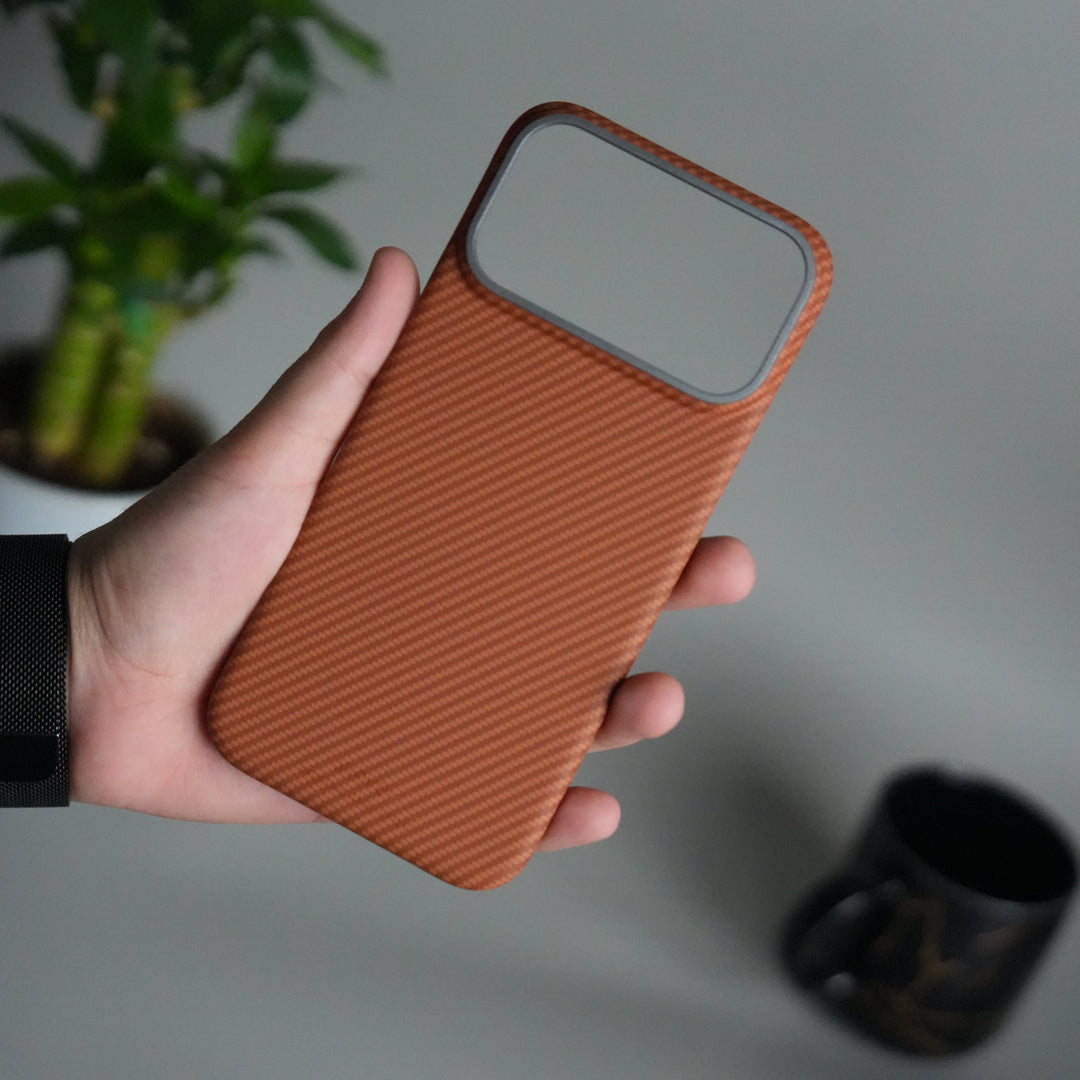 iPhone 17 Pro Carbon Fiber Slim Case | Ultra-Thin Matte Finish Protective Cover | Orange