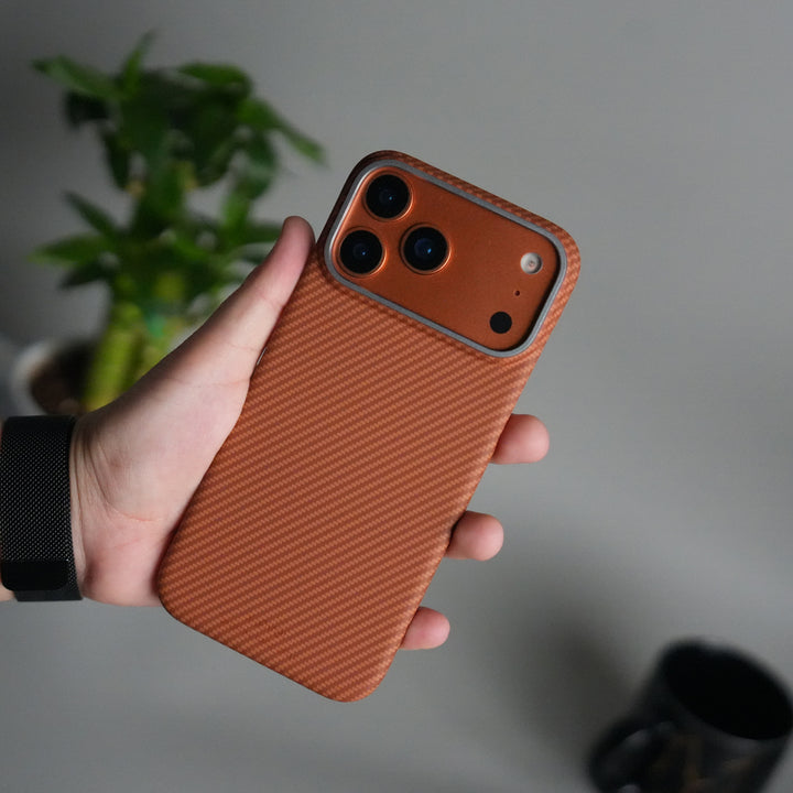 iPhone 17 Pro Carbon Fiber Slim Case | Ultra-Thin Matte Finish Protective Cover | Orange