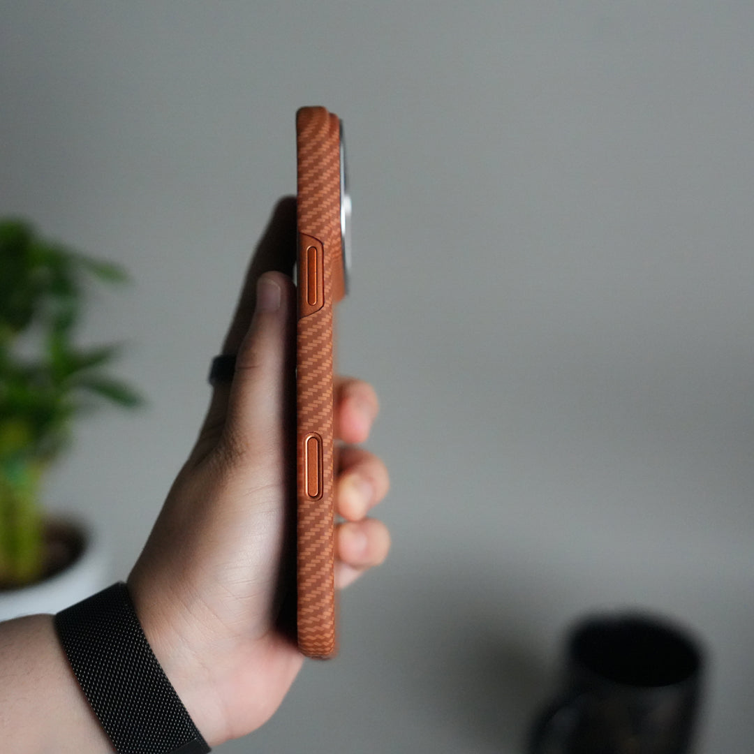 iPhone 17 Pro Carbon Fiber Slim Case | Ultra-Thin Matte Finish Protective Cover | Orange