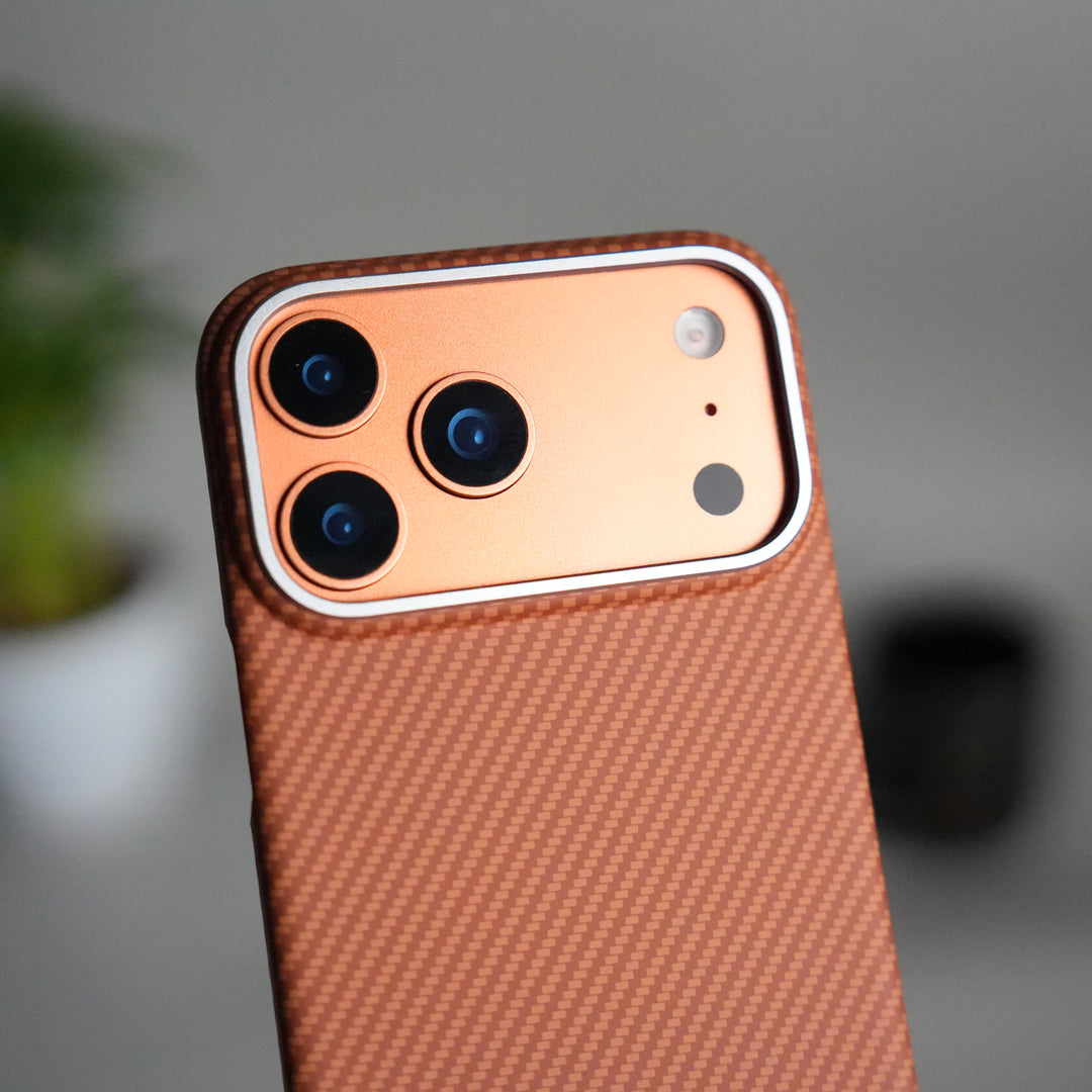 iPhone 17 Pro Carbon Fiber Slim Case | Ultra-Thin Matte Finish Protective Cover | Orange