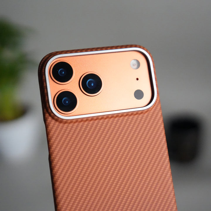 iPhone 17 Pro Carbon Fiber Slim Case | Ultra-Thin Matte Finish Protective Cover | Orange