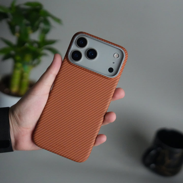 iPhone 17 Pro Carbon Fiber Slim Case | Ultra-Thin Matte Finish Protective Cover | Orange