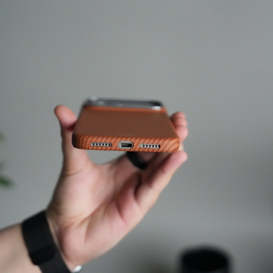 iPhone 17 Pro Carbon Fiber Slim Case | Ultra-Thin Matte Finish Protective Cover | Orange