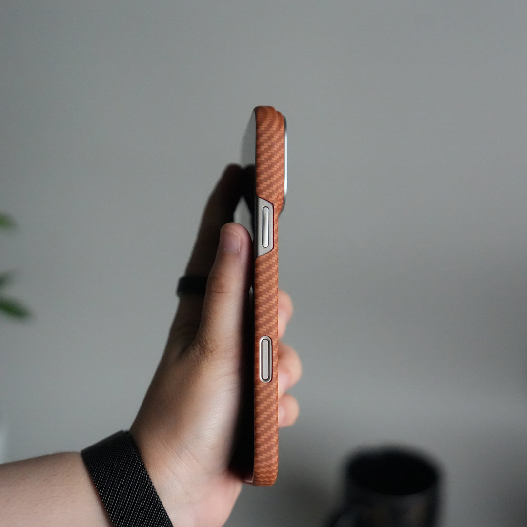 iPhone 17 Pro Carbon Fiber Slim Case | Ultra-Thin Matte Finish Protective Cover | Orange