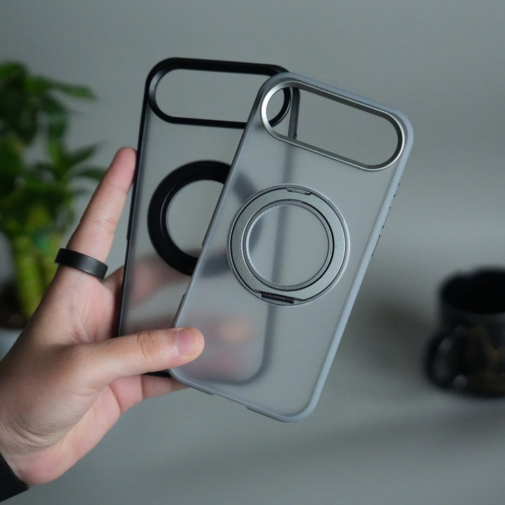 iPhone 17 Air Transparent Magnetic Ring Case | Frosted Shockproof Kickstand Cover