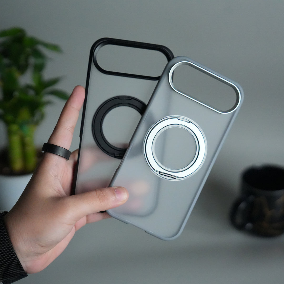 iPhone 17 Air Transparent Magnetic Ring Case | Frosted Shockproof Kickstand Cover