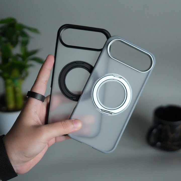 iPhone 17 Air Transparent Magnetic Ring Case | Frosted Shockproof Kickstand Cover