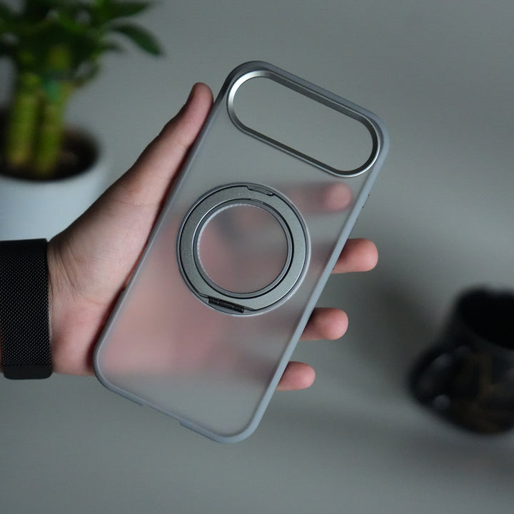 iPhone 17 Air Transparent Magnetic Ring Case | Frosted Shockproof Kickstand Cover