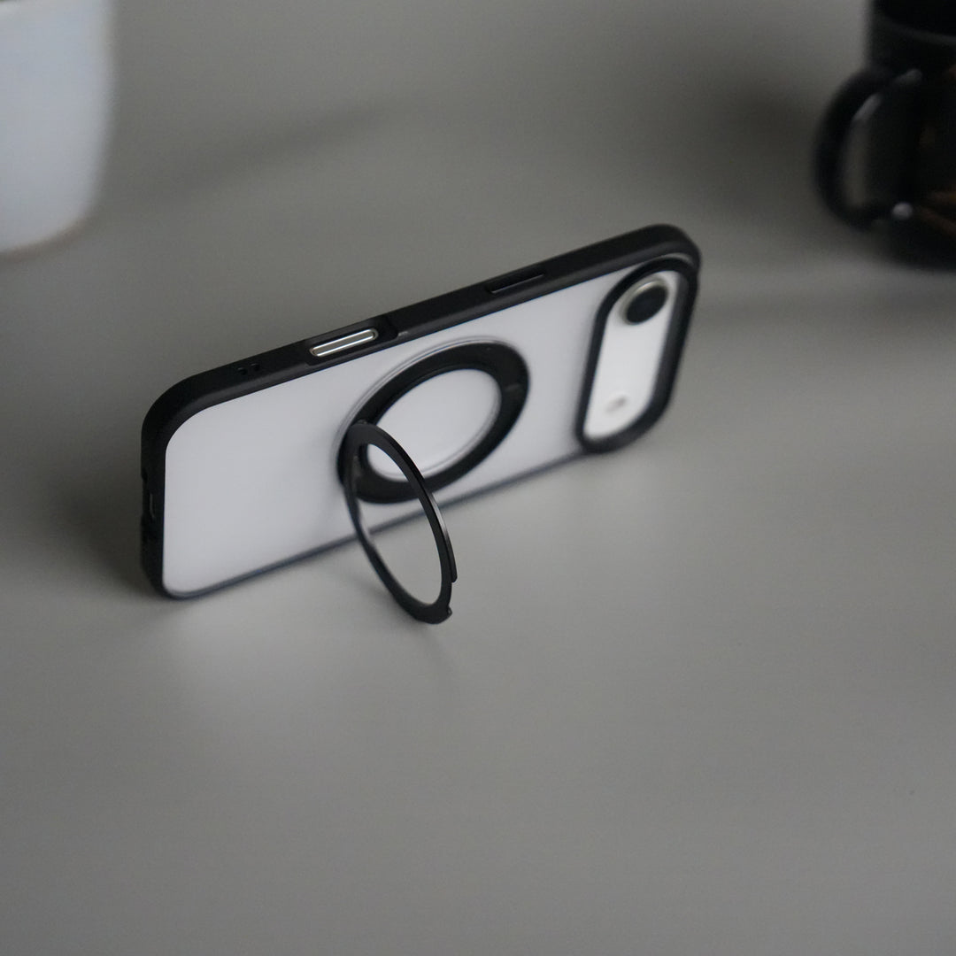 iPhone 17 Air Transparent Magnetic Ring Case | Frosted Shockproof Kickstand Cover