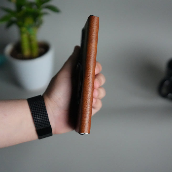 Galaxy Z Fold 7 Luxury Leather Rotating Ring Stand Case