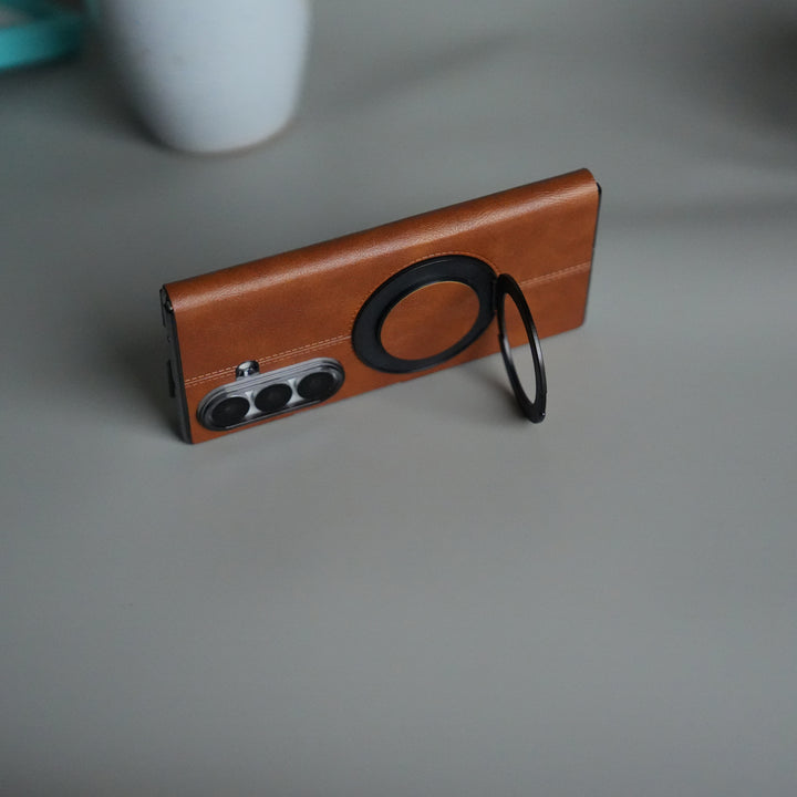 Galaxy Z Fold 7 Luxury Leather Rotating Ring Stand Case