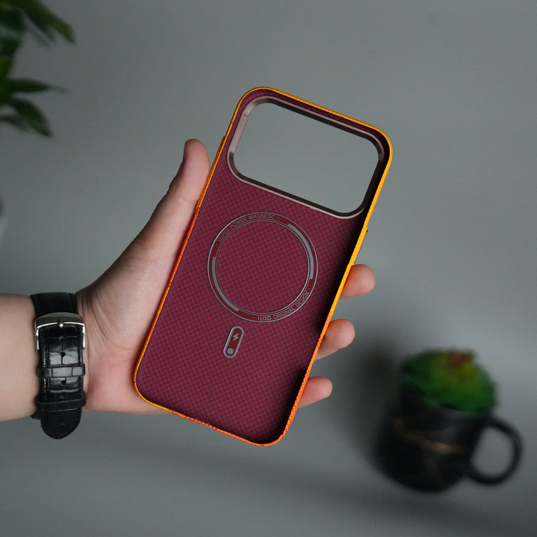 iPhone 17 Pro Carbon Fiber Texture Design Hard Pc MagSafe Case Cover YellowHill