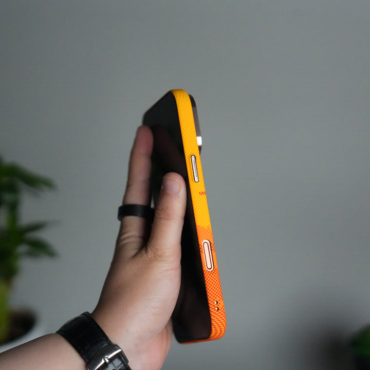 iPhone 17 Pro Carbon Fiber Texture Design Hard Pc MagSafe Case Cover YellowHill