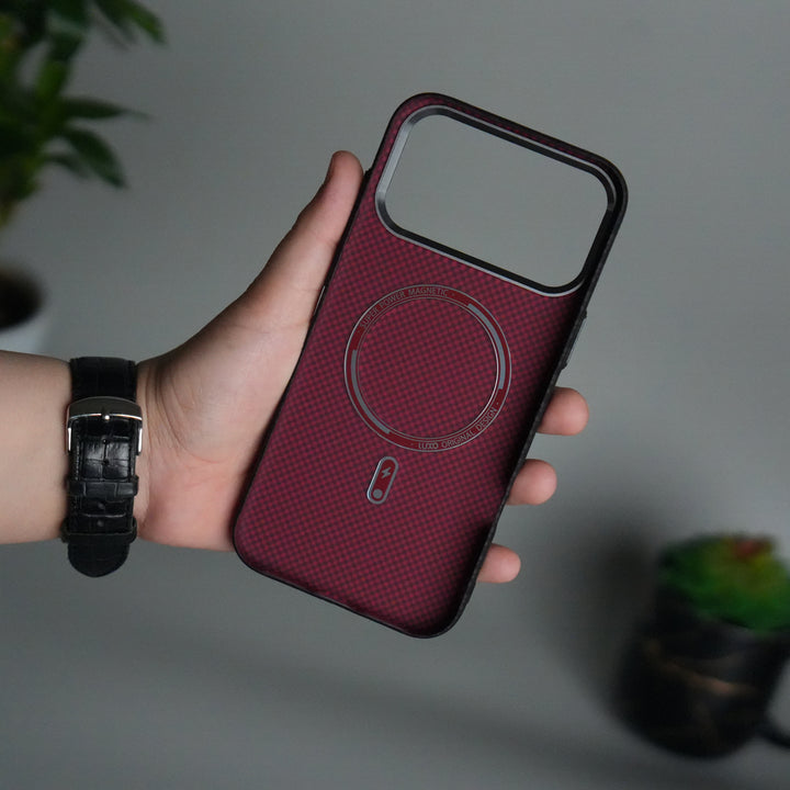 iPhone 17 Pro Max Carbon Fiber Texture Design Hard Pc MagSafe Case Cover Black Tringle Pattern