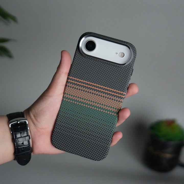 iPhone 17 Air Carbon Fiber Texture Design Hard Pc MagSafe Case Cover OrangeGreen