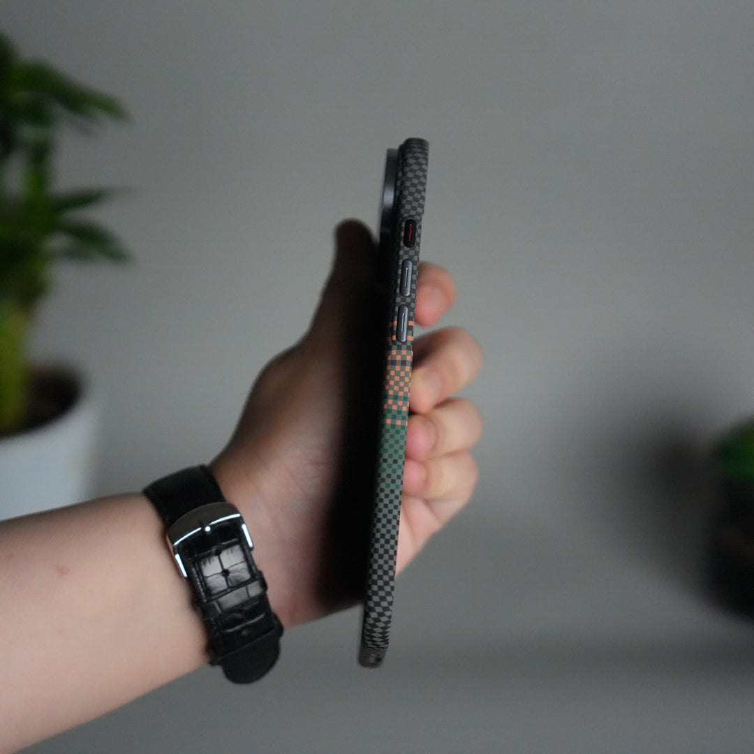 iPhone 17 Air Carbon Fiber Texture Design Hard Pc MagSafe Case Cover OrangeGreen