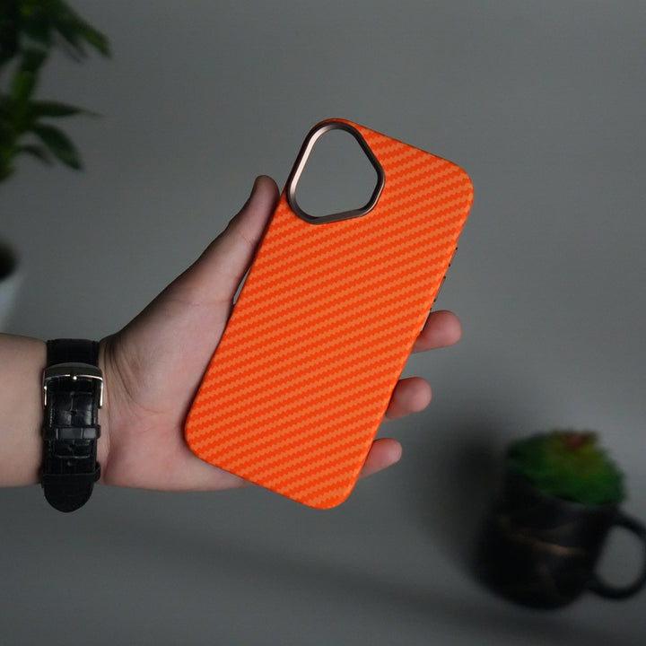 iPhone 17 Carbon Fiber Texture Design Hard Pc MagSafe Case Cover OrangeCarbon