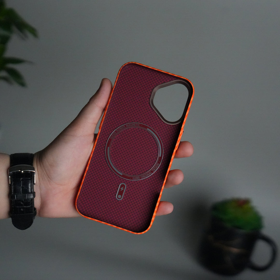 iPhone 17 Carbon Fiber Texture Design Hard Pc MagSafe Case Cover OrangeCarbon