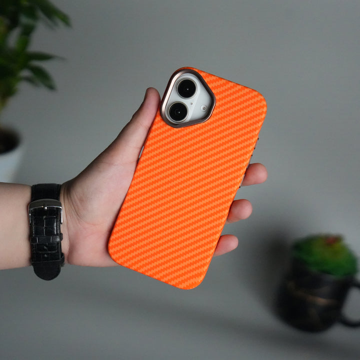 iPhone 17 Carbon Fiber Texture Design Hard Pc MagSafe Case Cover OrangeCarbon