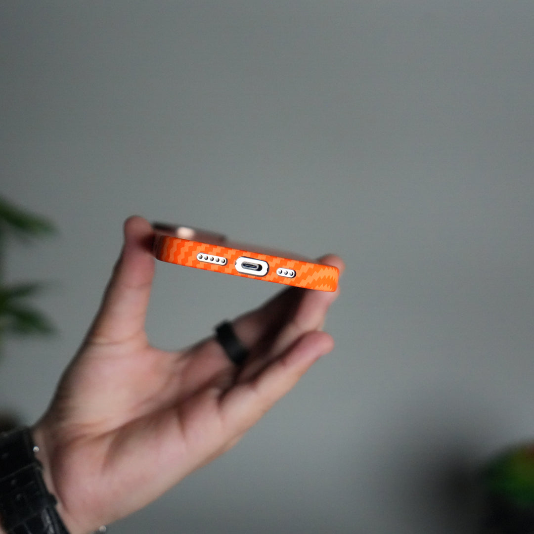 iPhone 17 Carbon Fiber Texture Design Hard Pc MagSafe Case Cover OrangeCarbon