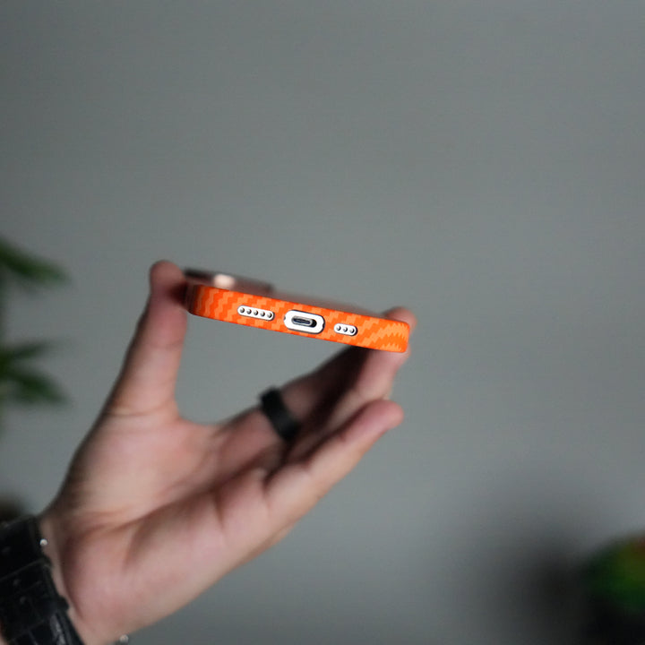 iPhone 17 Carbon Fiber Texture Design Hard Pc MagSafe Case Cover OrangeCarbon