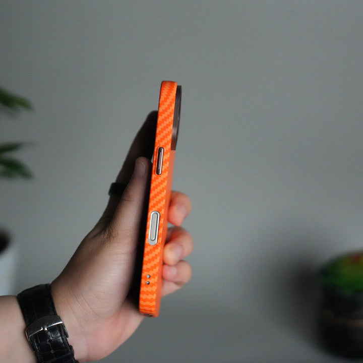 iPhone 17 Carbon Fiber Texture Design Hard Pc MagSafe Case Cover OrangeCarbon
