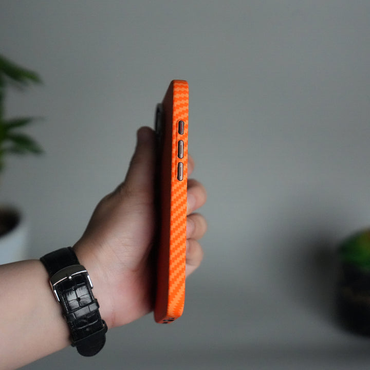 iPhone 17 Carbon Fiber Texture Design Hard Pc MagSafe Case Cover OrangeCarbon