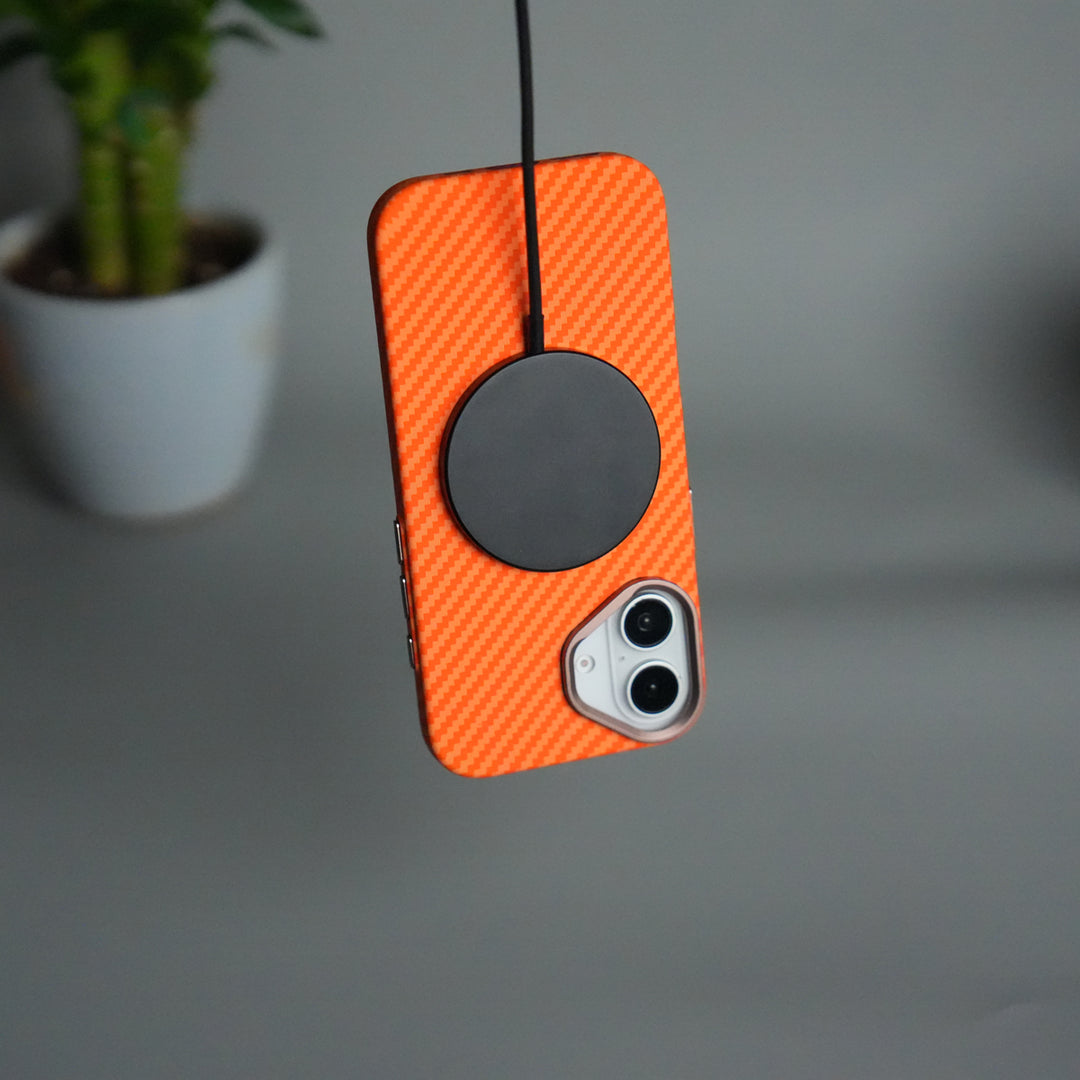 iPhone 17 Carbon Fiber Texture Design Hard Pc MagSafe Case Cover OrangeCarbon