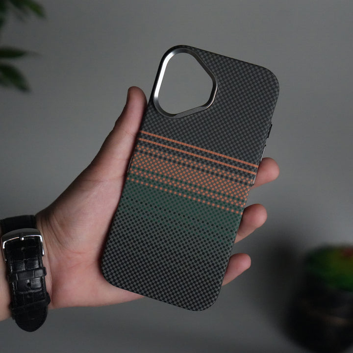 iPhone 17 Carbon Fiber Texture Design Hard Pc MagSafe Case Cover OrangeGreen