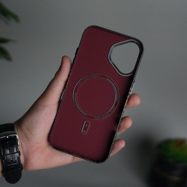 iPhone 17 Carbon Fiber Texture Design Hard Pc MagSafe Case Cover OrangeGreen