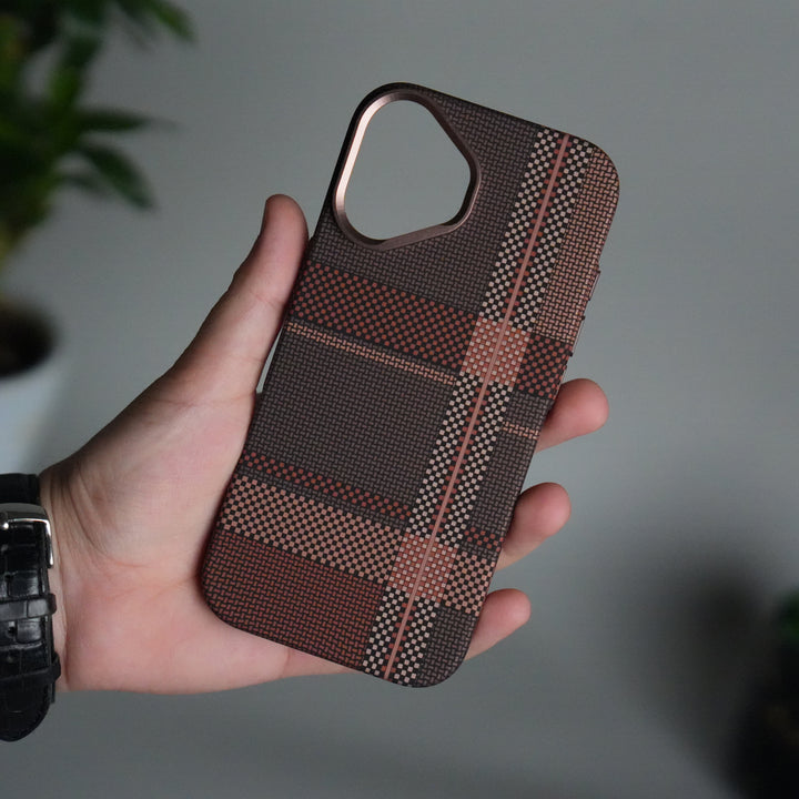 iPhone 17 Carbon Fiber Texture Design Hard Pc MagSafe Case Cover BrownWhite