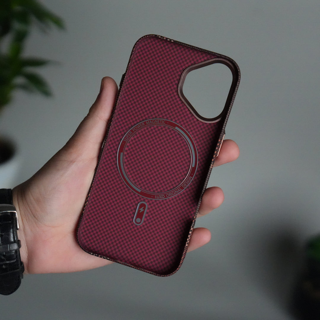 iPhone 17 Carbon Fiber Texture Design Hard Pc MagSafe Case Cover BrownWhite