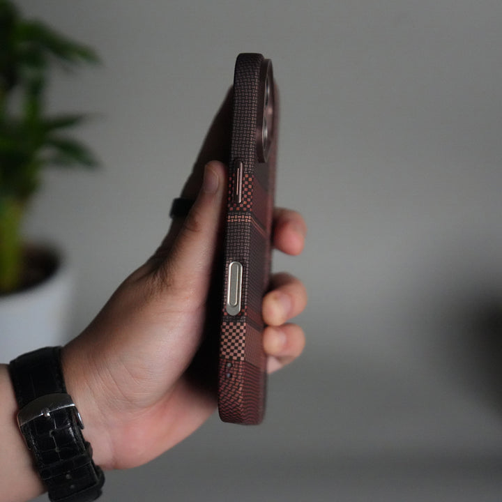 iPhone 17 Carbon Fiber Texture Design Hard Pc MagSafe Case Cover BrownWhite