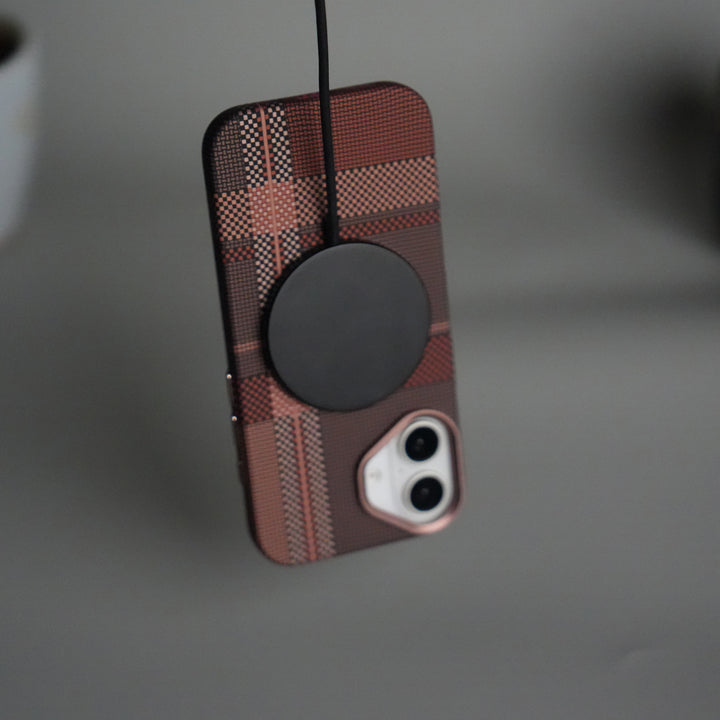 iPhone 17 Carbon Fiber Texture Design Hard Pc MagSafe Case Cover BrownWhite