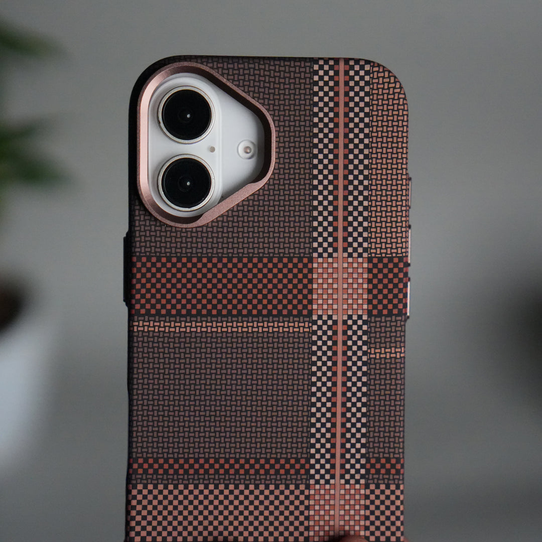 iPhone 17 Carbon Fiber Texture Design Hard Pc MagSafe Case Cover BrownWhite