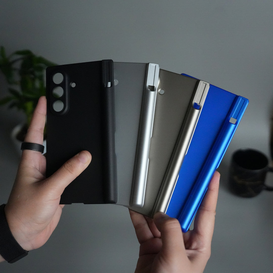 Galaxy Z Fold 7 S Pen Holder Case with Front Glass | Matte Finish Shockproof Hinge Protection Cover