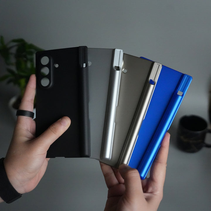 Galaxy Z Fold 7 S Pen Holder Case with Front Glass | Matte Finish Shockproof Hinge Protection Cover