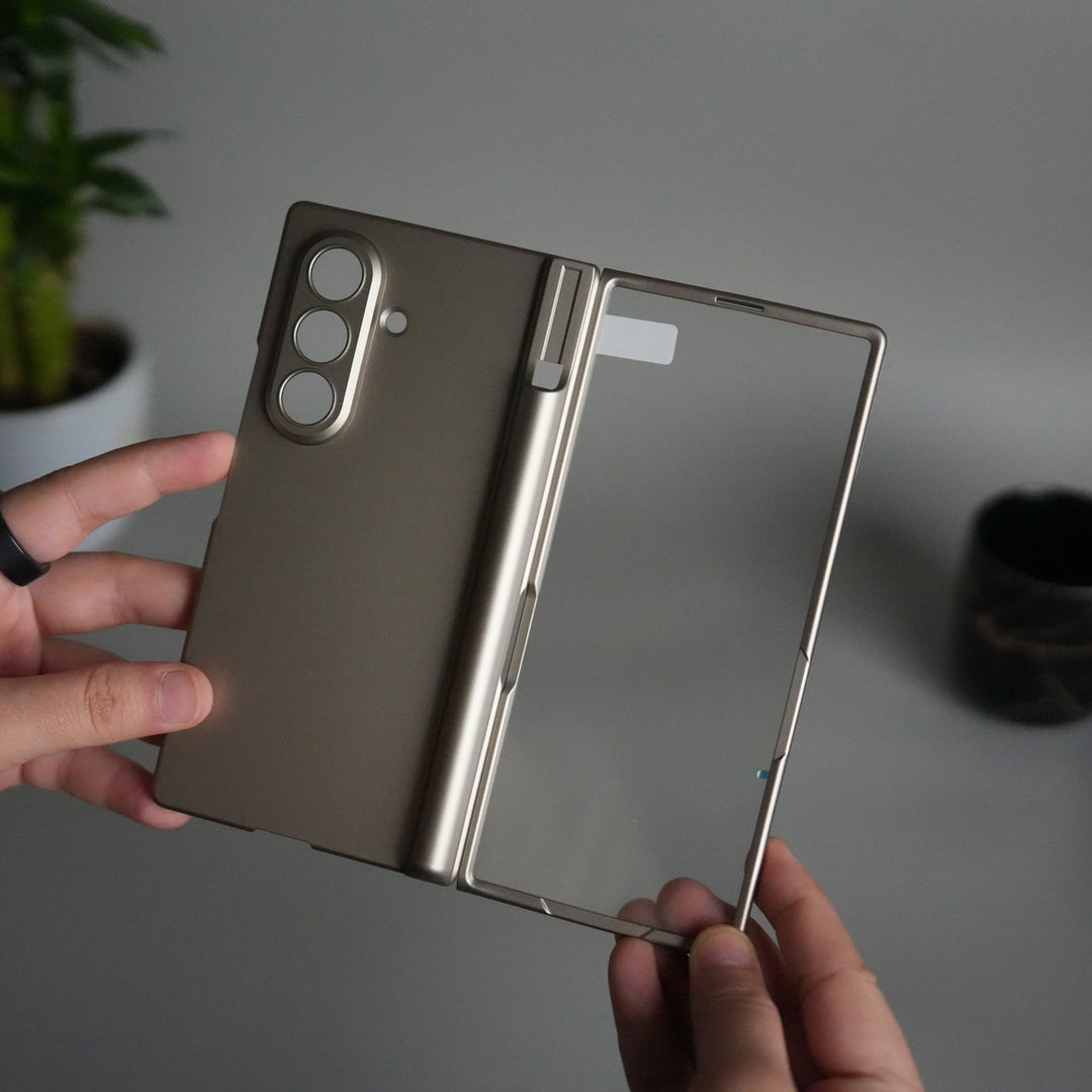 Galaxy Z Fold 7 S Pen Holder Case with Front Glass | Matte Finish Shockproof Hinge Protection Cover