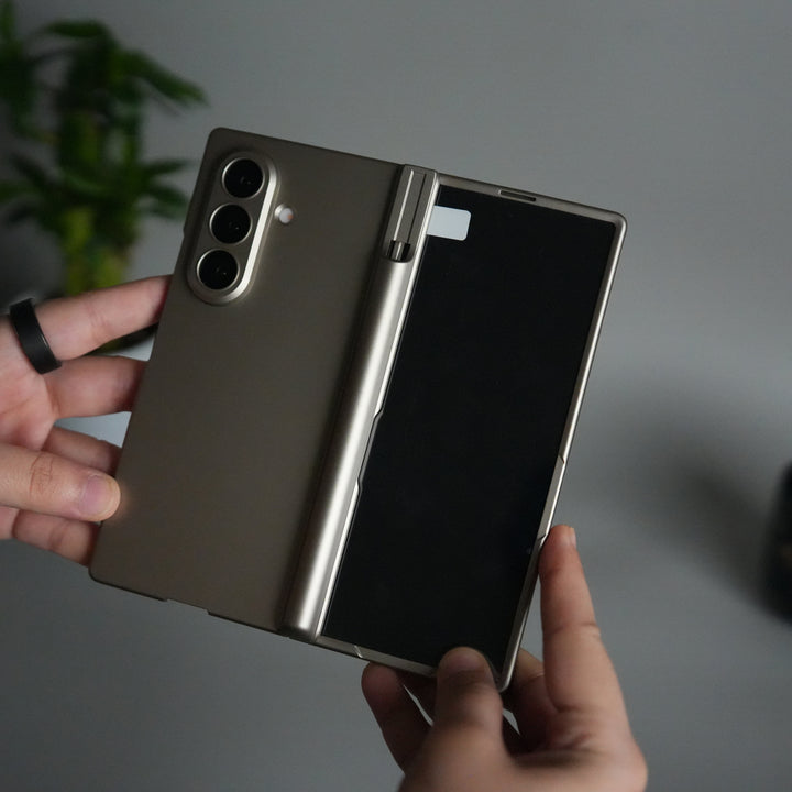 Galaxy Z Fold 7 S Pen Holder Case with Front Glass | Matte Finish Shockproof Hinge Protection Cover