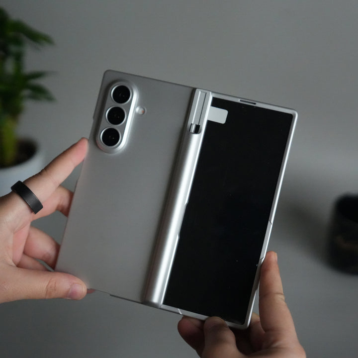 Galaxy Z Fold 7 S Pen Holder Case with Front Glass | Matte Finish Shockproof Hinge Protection Cover