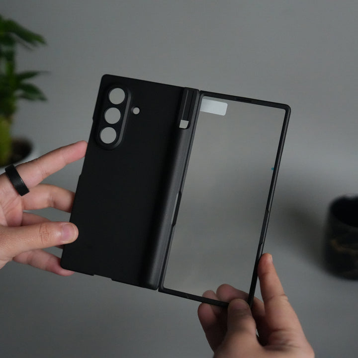 Galaxy Z Fold 7 S Pen Holder Case with Front Glass | Matte Finish Shockproof Hinge Protection Cover