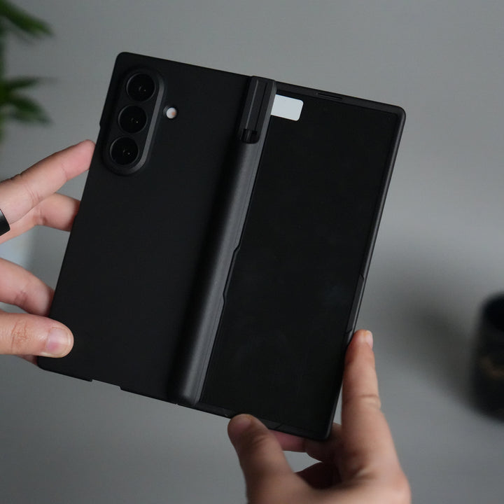 Galaxy Z Fold 7 S Pen Holder Case with Front Glass | Matte Finish Shockproof Hinge Protection Cover