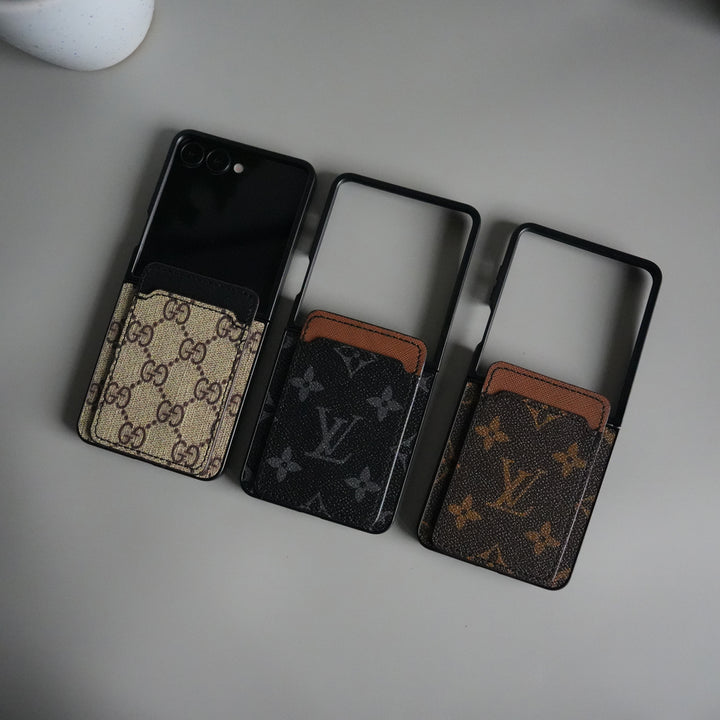 Galaxy Z Flip 7 Luxury Brand Leather Card Holder Case | Slim Wallet Back Cover