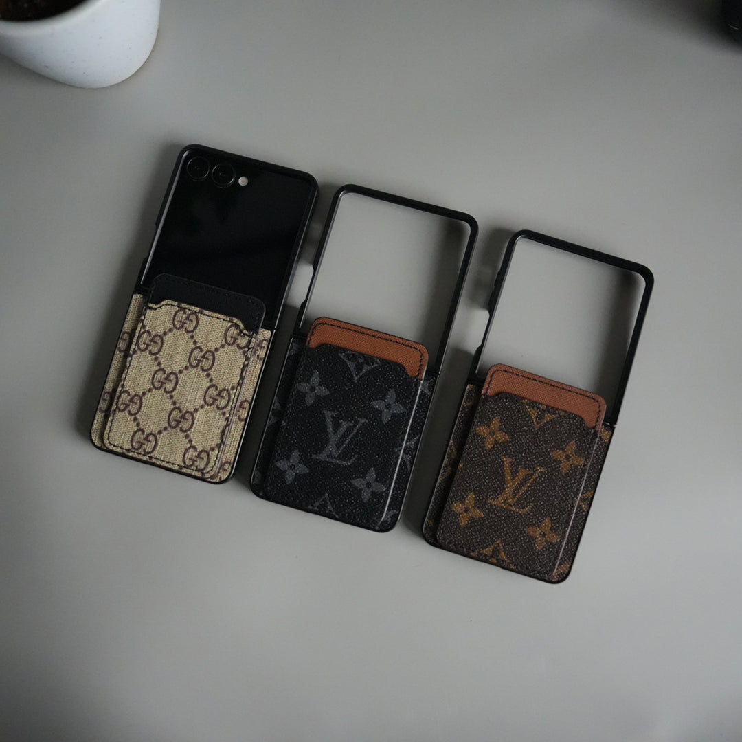 Galaxy Z Flip 7 Luxury Brand Leather Card Holder Case | Slim Wallet Back Cover