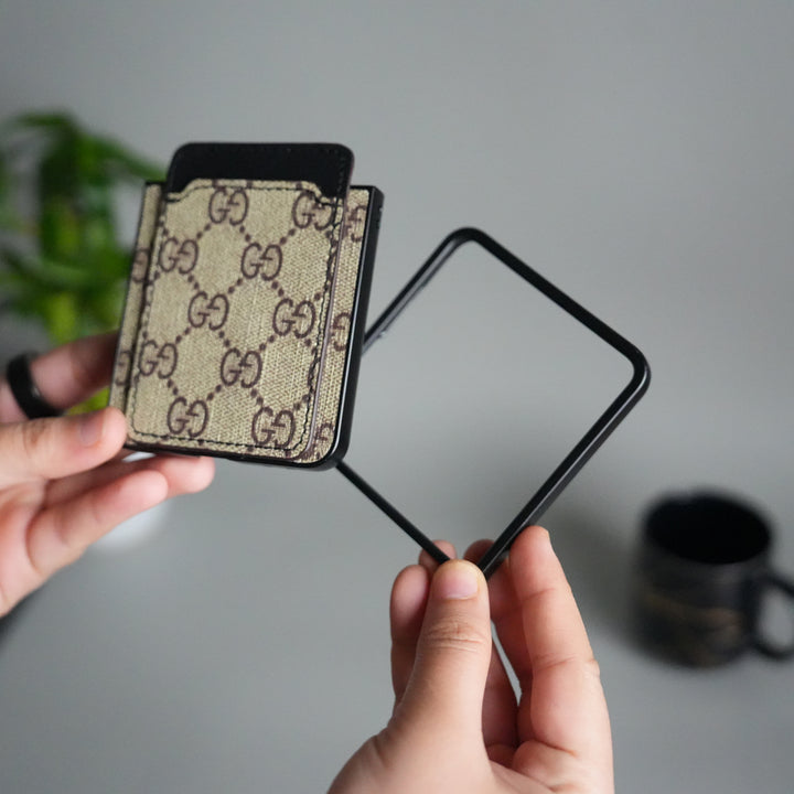 Galaxy Z Flip 7 Luxury Brand Leather Card Holder Case | Slim Wallet Back Cover