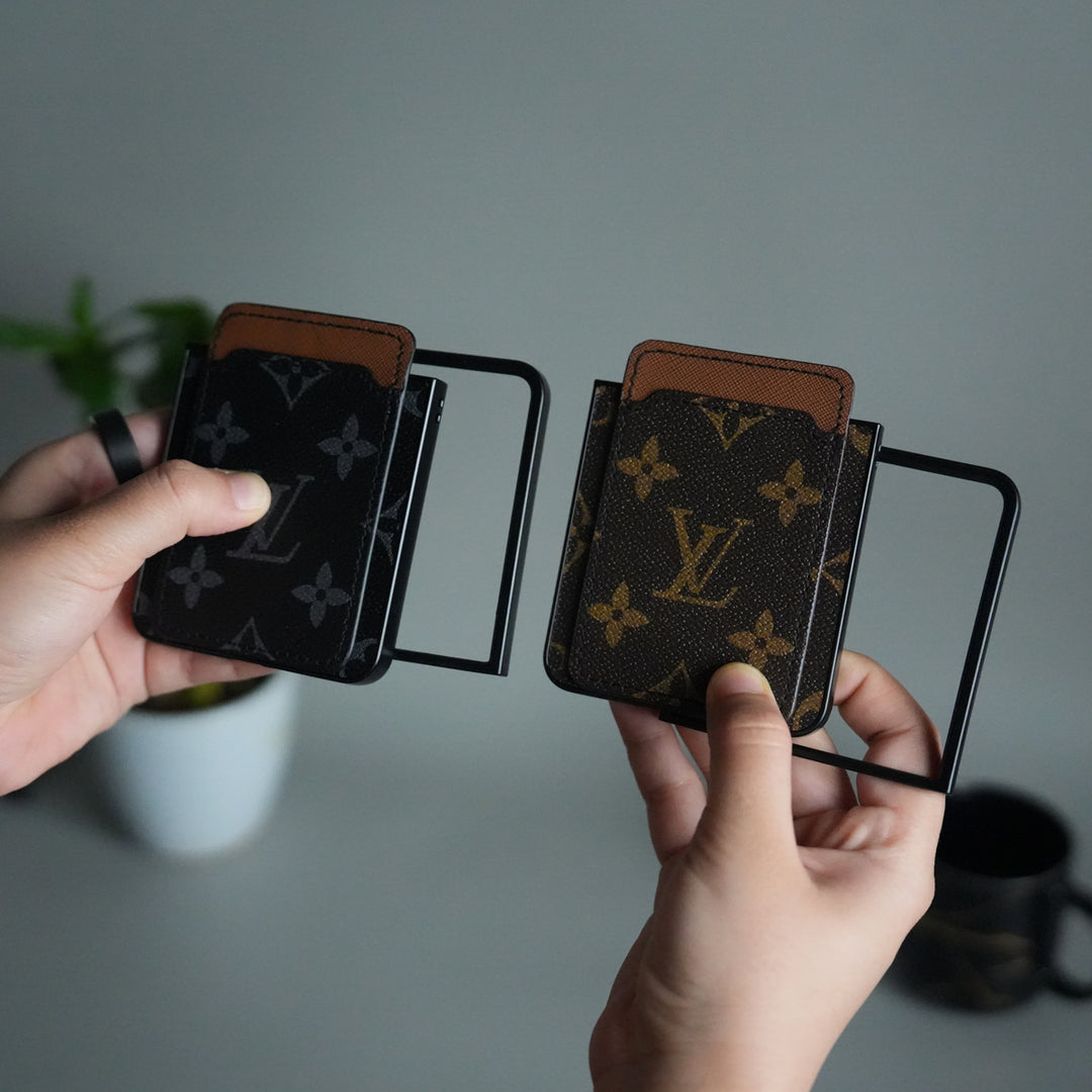 Galaxy Z Flip 7 Luxury Brand Leather Card Holder Case | Slim Wallet Back Cover