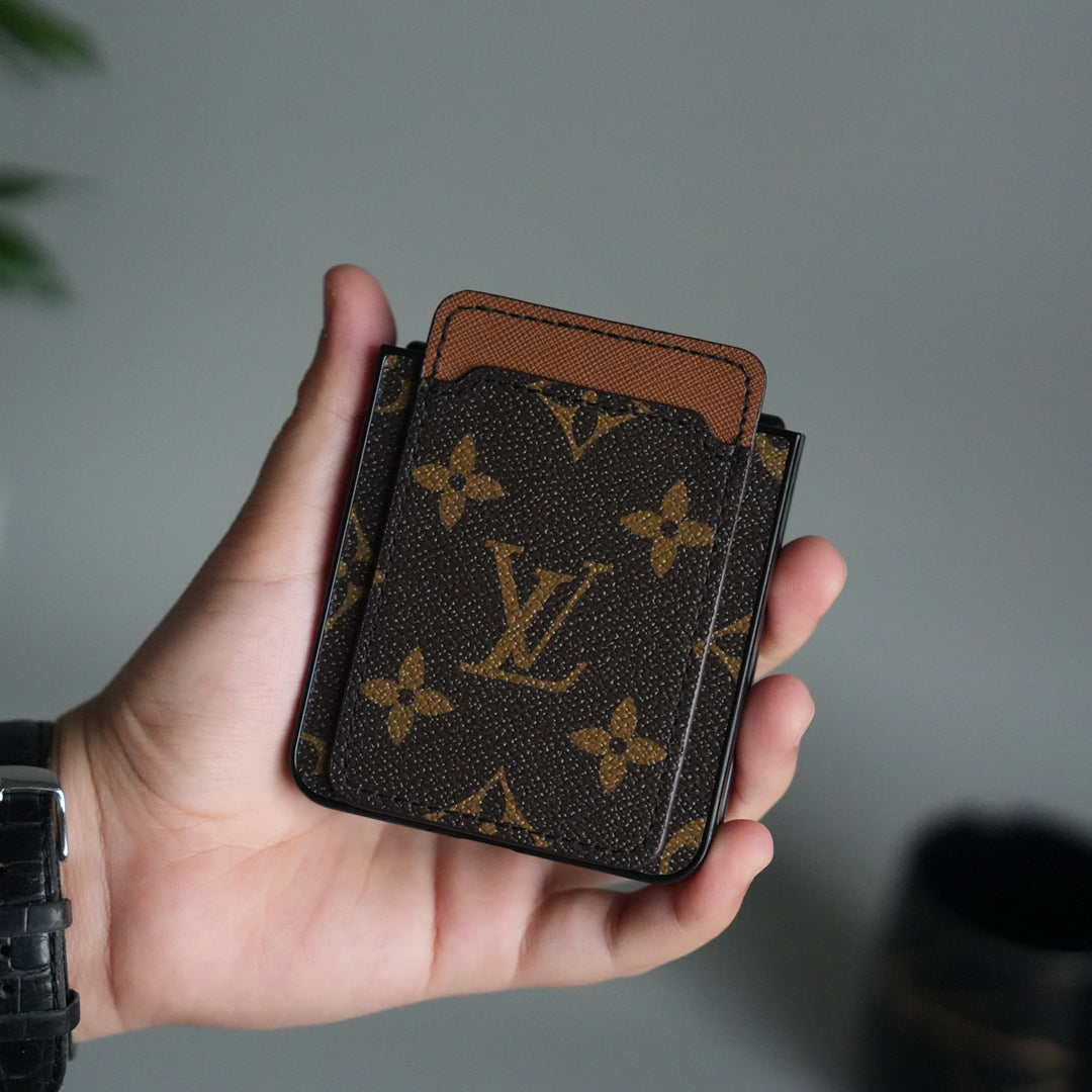 Galaxy Z Flip 7 Luxury Brand Leather Card Holder Case | Slim Wallet Back Cover